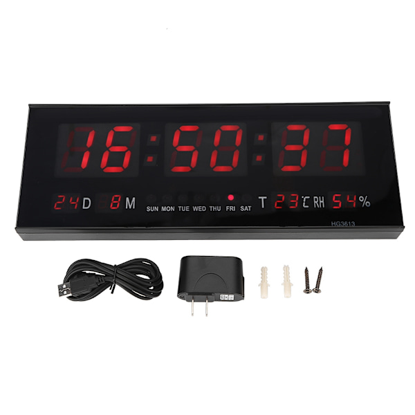 Fyrkantig Väggklocka, Stor LED Digital Klocka med Ramlös Design, Termometer, Automatisk Dimmer, Stor Kalender för Kontor Hem