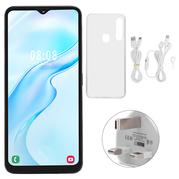 MIQOO a81 6+64G 6.7in Dubbla SIM-kort Mobiltelefon Ansiktsigenkänning Smartphone Svart med 128G Minneskort (100-240V) UK