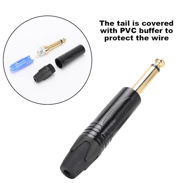 10 st 6,35 mm Guldpläterad Hane Kontakt Ljud Mikrofon Mic Adapter Anslutning (Svart)