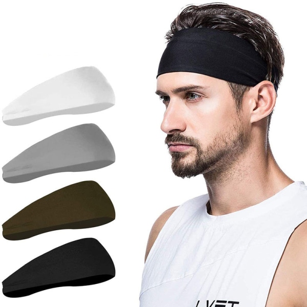Sport pannband 4 pack, sport pannband, för att springa, cykling, yoga, basket - unisex elastiskt pannband anti-fukt Black/Dark Green/Grey/White