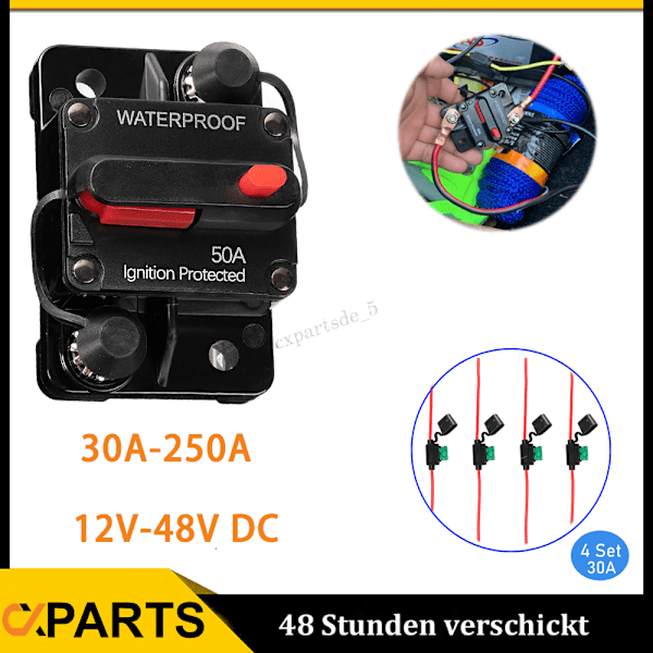50A automatisk strömbrytare säkring automat 12V-48V bil säkringshållare
