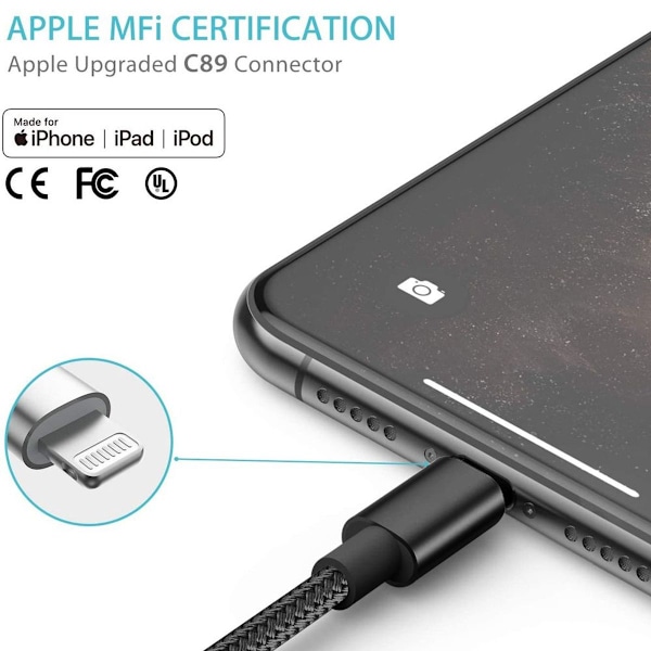iPhone-laddningskabel 1-pack avancerad fjäder lång svart KLB