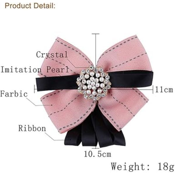 （1 st rosa） Pärlrosett Brosch Förbunden halsslips Brosch Pin Clip Band Pläd fluga för kvinnor Bröllopsfest