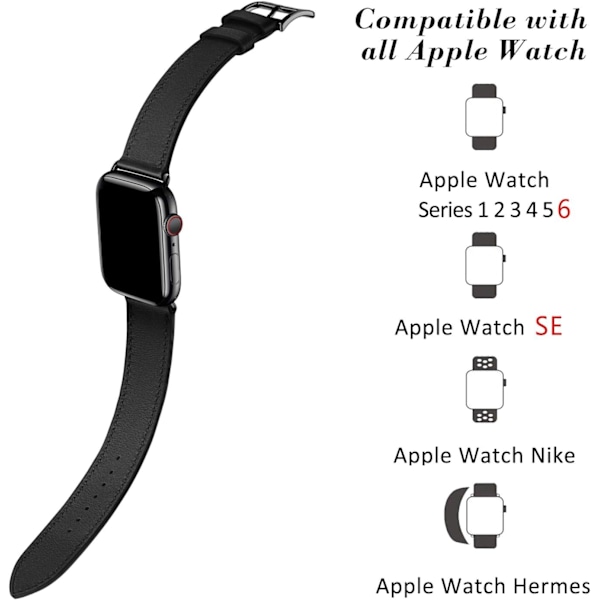 Svart/Brun Kompatibel med Apple Watch Band 38/40/41mm, Brun Läder Single Tour Ersättningsband för iwatch Series 7 Se Series 6 Series 5 Series 4