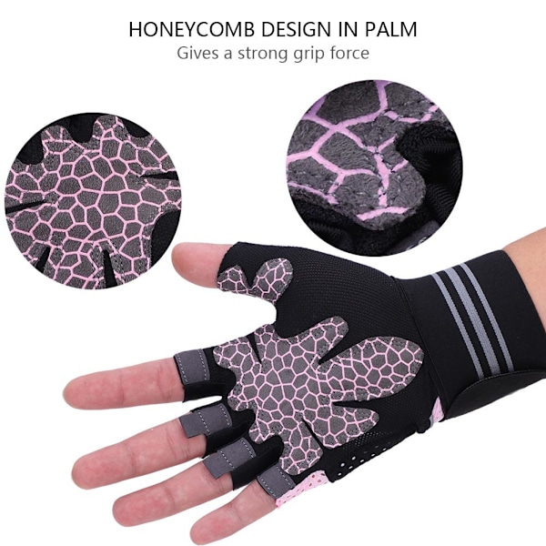 BOODUN 1 Par Halkskydd Sport Viktlyftning Halvfinger Skydd Gymhandskar (Rosa, L)