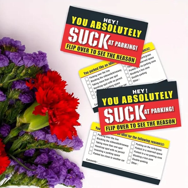 50 st Funny Bad Parking Cards, \Du suger på att parkera\" Skämtlappar"