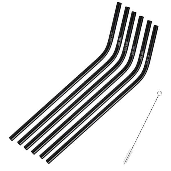 Set med 6 rostfria sugrör, återanvändbara metallsugrör för dricksglas, muggar, kalla drycker,