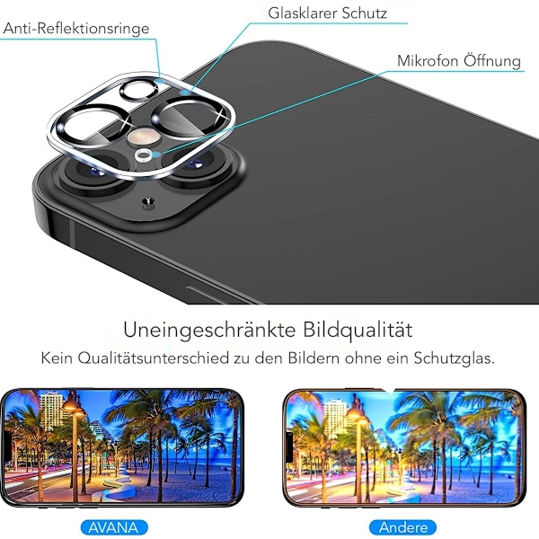GLiving pansarglas för iPhone 13, 3-pack kameraskydd, härdat glas,