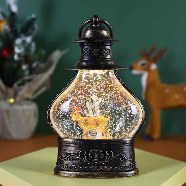 Jul Snöglobslykta, Cylinder Glitter Snöglob, Brons Jul Snöglober, Lykta med Julgran Snögubbe Dekor Style 4