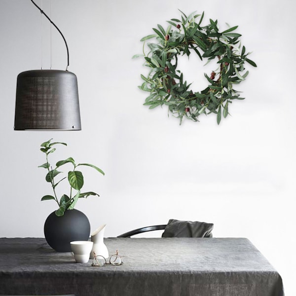 Olivkrans med unik design, livfull grönska för inomhus- och utomhusdekoration, konstgjord sidenblomkrans med naturlig känsla för ytterdörr