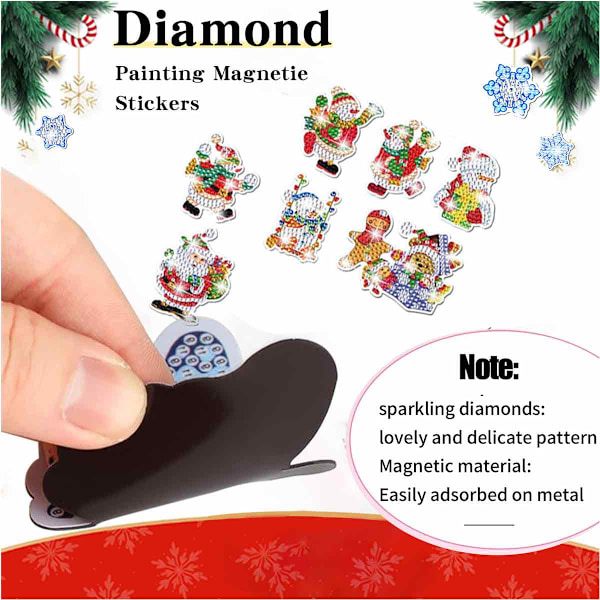 Jul Diamantmålning Magneter Jul Kylskåpsmagnet Diamantkonst Kit Julgran Snögubbe Diamantkit för Vuxna Barn Hantverkspresent Style 2