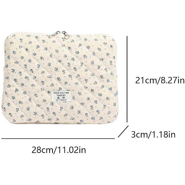 Blommig Laptopväska Quiltat Notebookfodral Skyddande Söt Datorväska för 11-15 Tums Laptop Tablet Blå 1 11 Tums Blue 1 11 Inch