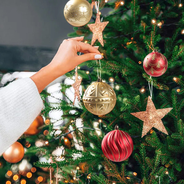 Julgransprydnader Set, Dekorativa Hängande Kulor för Julgranar Julfest Dekor Red gold