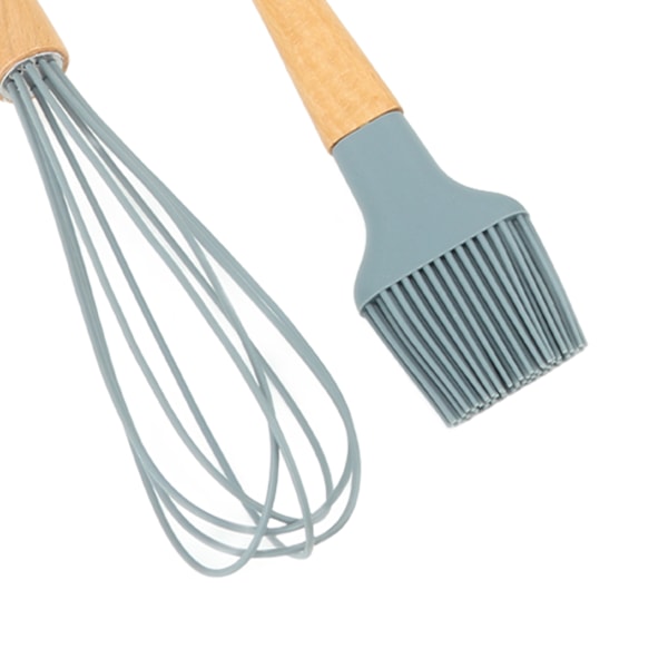 Diskmaskinssäkra köksredskap, robusta och flexibla ergonomiska komfortgrepp, slitstarkt material med hängande håldesign i bokträ för enkel