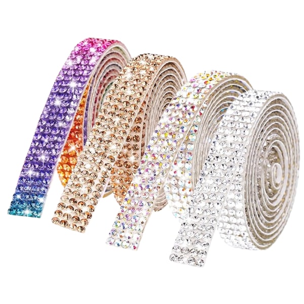 4 rullar av kristallharts strassband självhäftande bandrulle glitter harts diamantband glittrande diamantband glitterklistermärke inlindad kristall