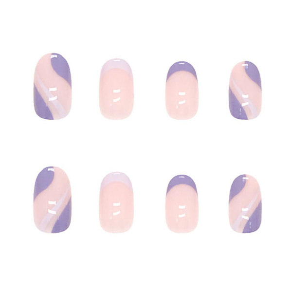 Franska Tips Press on Nails Korta Falska Naglar Ovala Lila Naglar för