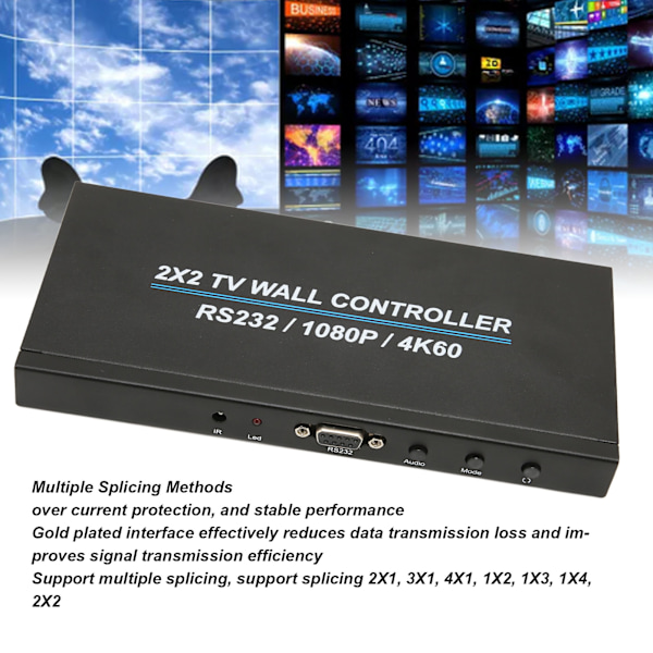 2X2 HD Multimedia Interface Videobildprocessor 4K 60Hz 1080P Multikanals Digital Videoväggkontroller 100‑240V AU-kontakt