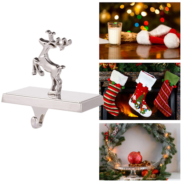 Julstrumpahållare i Metall Silver Julgran Strumpa Hängare Hylla Ornament Krok Halkfri Jul Gårdshus Öppen Spis Strumpahållare Style 2