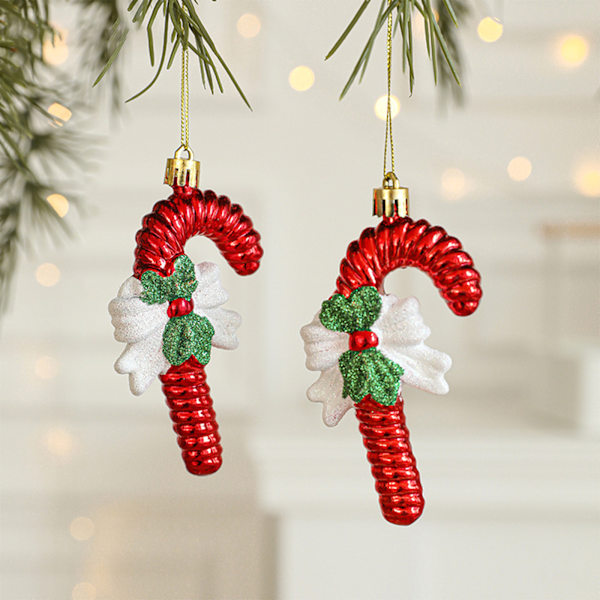 Julgransprydnader, Set med 2 Julhattar och Polkagrisar Juldekorationer Små Hängen Style 2