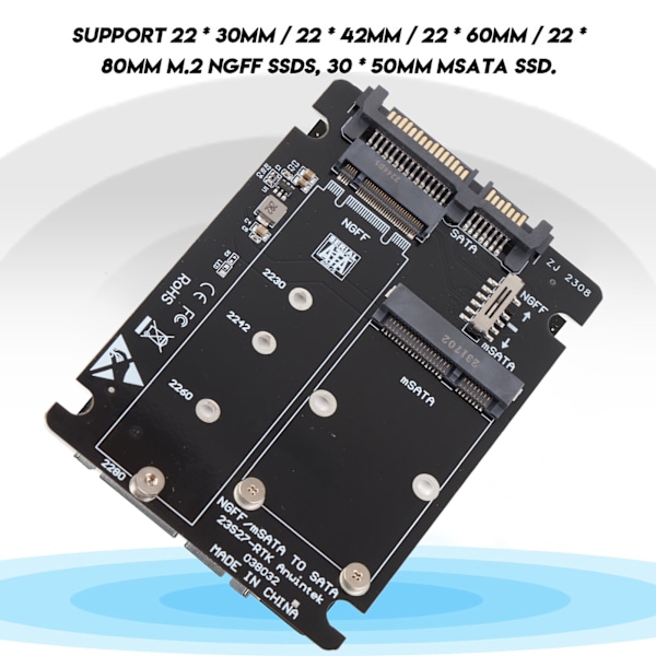 M.2 till SATA-omvandlare, 2-i-1-adapter för högpresterande SSD-installation, Intel Standard Interface & Plug and Play för sömlös integrering med