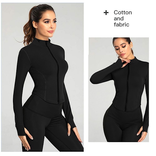 Mock neck slim fit sport löpning fitness kostym dragkedja elastisk tight ärm yoga kappa