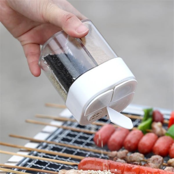 2 st Camping Kryddburkar Set, Resesalt- och Pepparshaker Mini Transparent 4-fack Kryddburk för Kökresor Utomhusgrill ..