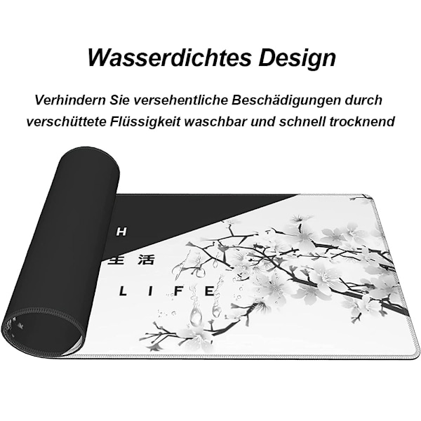 Ultra Smooth Gaming Musmatta, 80X30 Cm Svart Vit Körsbärsblom för Precisionskontroll, Stabil Halkfri Bas för Stabila Spelsessioner