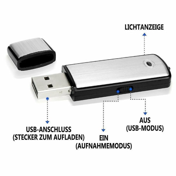 2-i-1 digital röstinspelare 8GB mini USB-minne, digital röstinspelare med linne för möten, föreläsningar