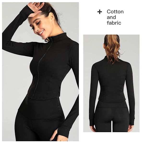 Mock neck slim fit sport löpning fitness kostym dragkedja elastisk tight ärm yoga kappa