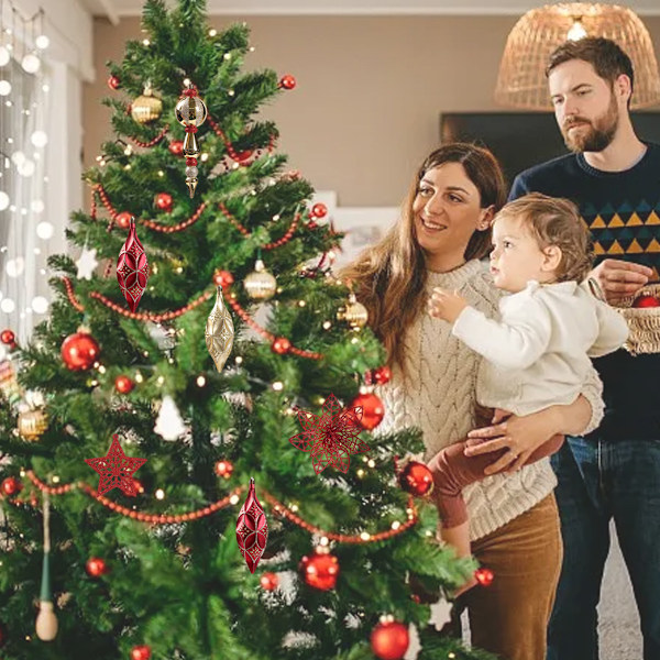 Julgransprydnader Set, Dekorativa Hängande Kulor för Julgranar Julfest Dekor Red gold
