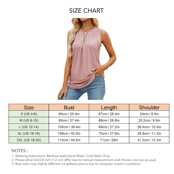 V-ringad plisserad tanktop för damer, stilren, avslappnad, elegant, enfärgad, ihålig, ärmlös skjorta för kontorsarbete, bönpasta rosa XXL