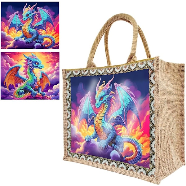 Diamantmålning Tygkasse | Återanvändbar Linnehandväska | Fjäril & Pterodactyl Pterosaur Pterosaur