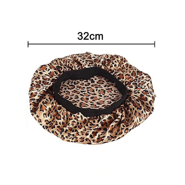 Satin Nattmössa för Dam & Flickor, Justerbar Stor Satinhatt Leopard