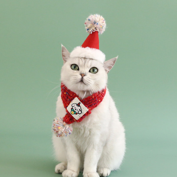 Tomtehatt med halsduk för katt, julhattar för katter, tomtekostym för husdjur, julhatt för katt, kanin, valp, docka Style 3