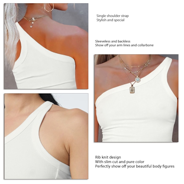 Dam Tank Top Enkel Axel Slimmad Ribbstickad Trendig Enfärgad Sommar Ärmlös Väst Vit XL