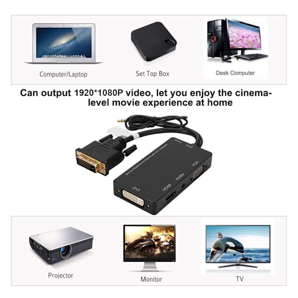 4-i-1 DVI till HDMI+DVI+VGA+Audio Konverter Adapter Stödjer Samtidig Visning