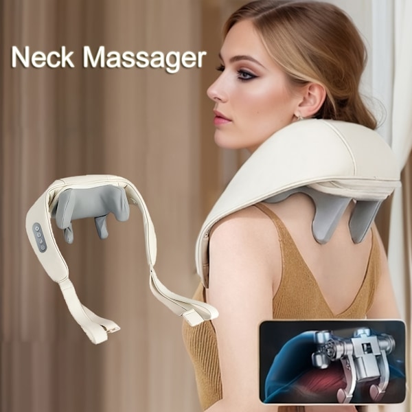 Nackmassager, nacke, axel, midja, ben, relaxmassager Shiatsu: Elektrisk uppladdningsbar massagekudde - 3D-uppvärmd djupvävnadsknådning Vit