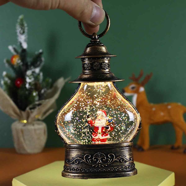 Jul Snöglobslykta, Cylinder Glitter Snöglob, Brons Jul Snöglober, Lykta med Julgran Snögubbe Dekor Style 1