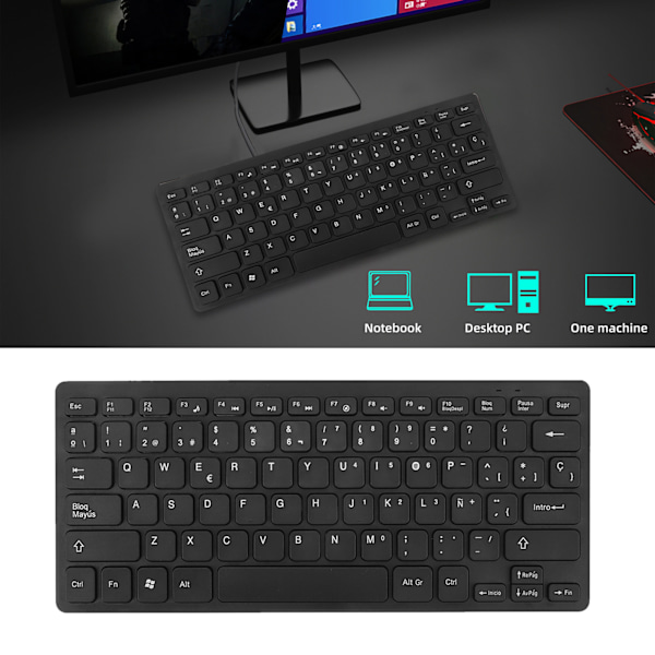 78 Tangenter Språk Ultratunt Tangentbord Plug and Play Stänksäkert USB-Kabelanslutet Kompakt Tangentbord för Engelska Tvåspråkiga Användare Spanska (QWERYU Layout)