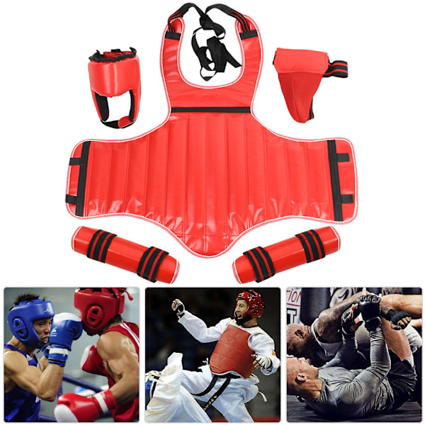 4 st/set Universal Utomhus Boxning Kamp Skyddsutrustning Huvud Kropp Ljumsk Leg Guard (Röd M)