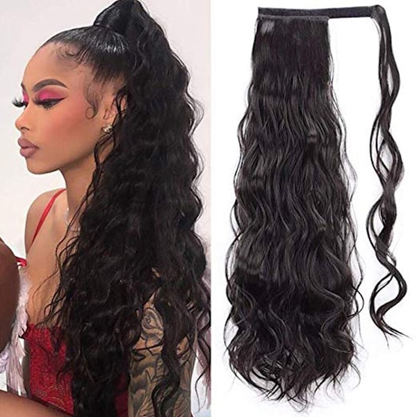 Naturlig och hållbar hårförlängning, Flufymooz Ponytail Extension 26 tum dragsko för kvinnor, lång lockig vågig hästsvans syntetisk hårförlängning för daglig användning
