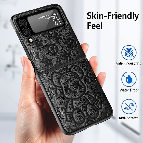 Fodral för Galaxy Z Flip 4, gångjärnsskydd med kameraskydd i läder, fullständigt skyddande telefonfodral
