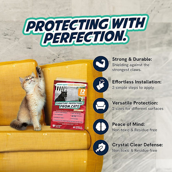 12-pack Möbelskydd från Kattklös - Anti-Katt Soffa Skydd - Soffa Hörn Klösning Träning Tejp Avskräckande (FMY)