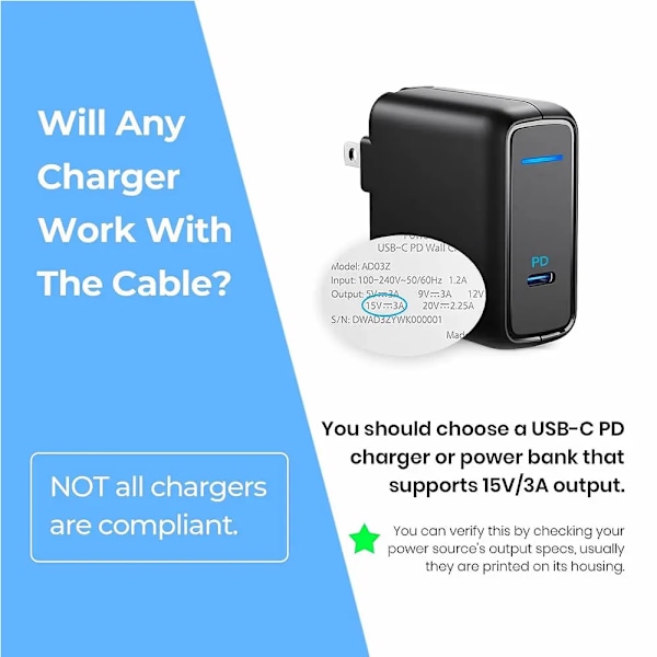 15V 3A Typ C Power Laddare Adapter USB C PD Laddningskabel för Microsoft Surface Pro 8/7/6/5/4/3 Laptop Book 3/2/1 GO Svart 1,5m