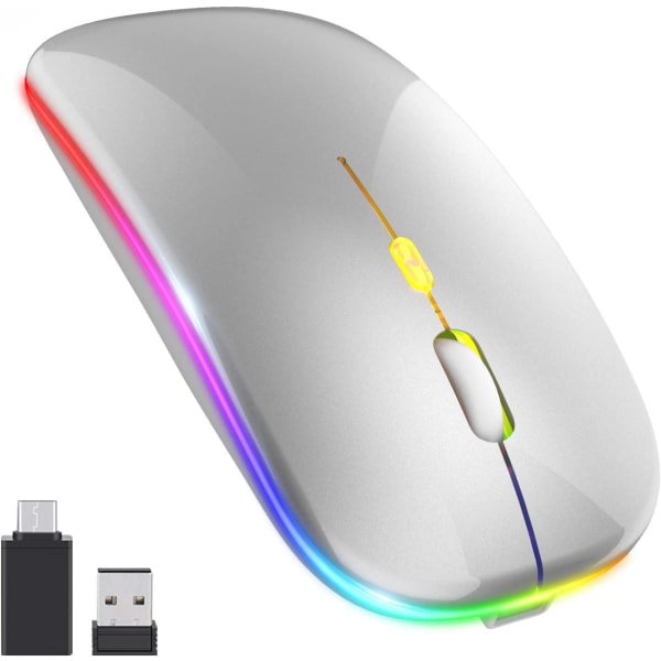 Aktualiseringen PC Maus Kabellös, LED Wiederaufladbar Leise Funkmaus Laptop Mouse, 2,4 G USB Mäuse med USB-Empfänger Typ C Kompatibilitet med