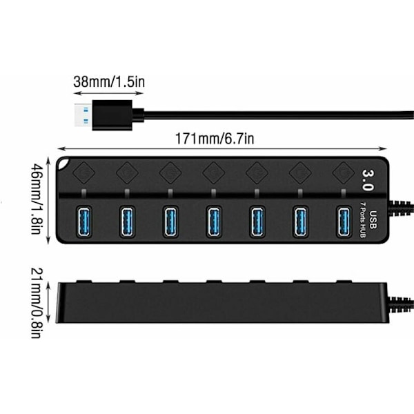 Förbättrad USB Hub 3.0, Innovativ Multi-enhetsanslutning med LED-indikatorer för Sömlös Integration, Kompakt & Portabel Design Optimerad för Resor