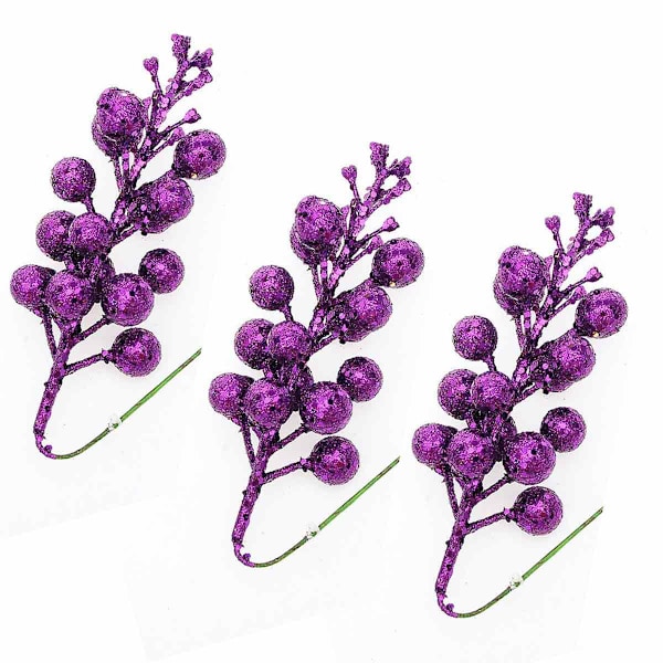 Julglitterbärstjälkar, 20 cm konstgjorda juldekorationer för julgransprydnader, DIY julkrans, hantverk, helg- och heminredning Purple