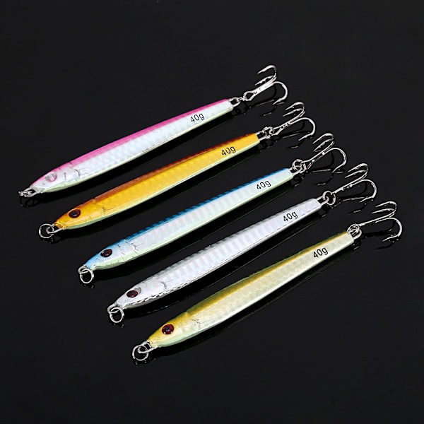 Hett 5-pack Jiggfiskedrag Metallbeten Järn Jigg Havsfiskeutrustning 40g