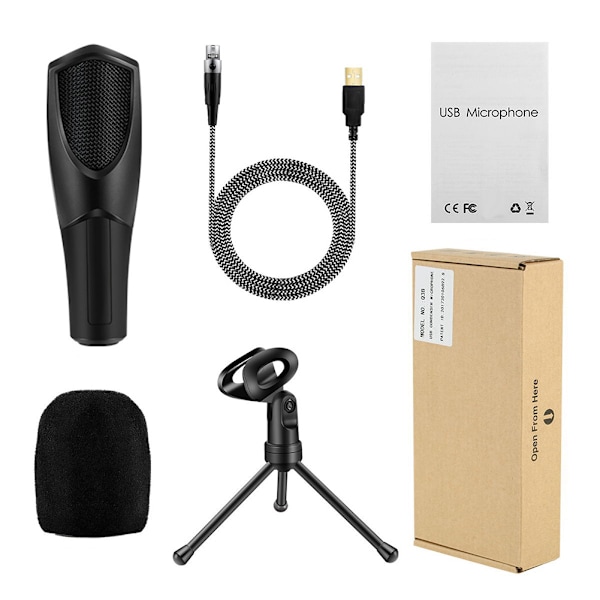 Q3B USB Högkänslig Mikrofon Kondensatormikrofon Plug and Play med Stativ för Skrivbord/Laptop