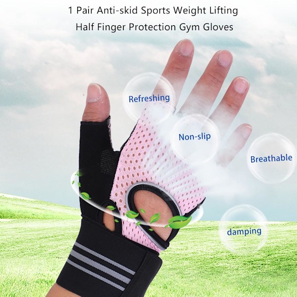 BOODUN 1 Par Halkskydd Sport Viktlyftning Halvfinger Skydd Gymhandskar (Rosa, L)